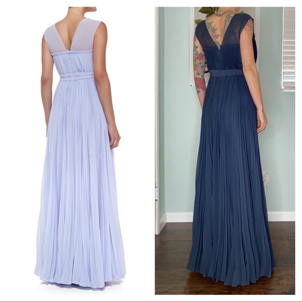 Rebecca Taylor V-neck Pleated Chiffon Floor Length Gown in Navy Blue size 4 - Picture 5 of 15